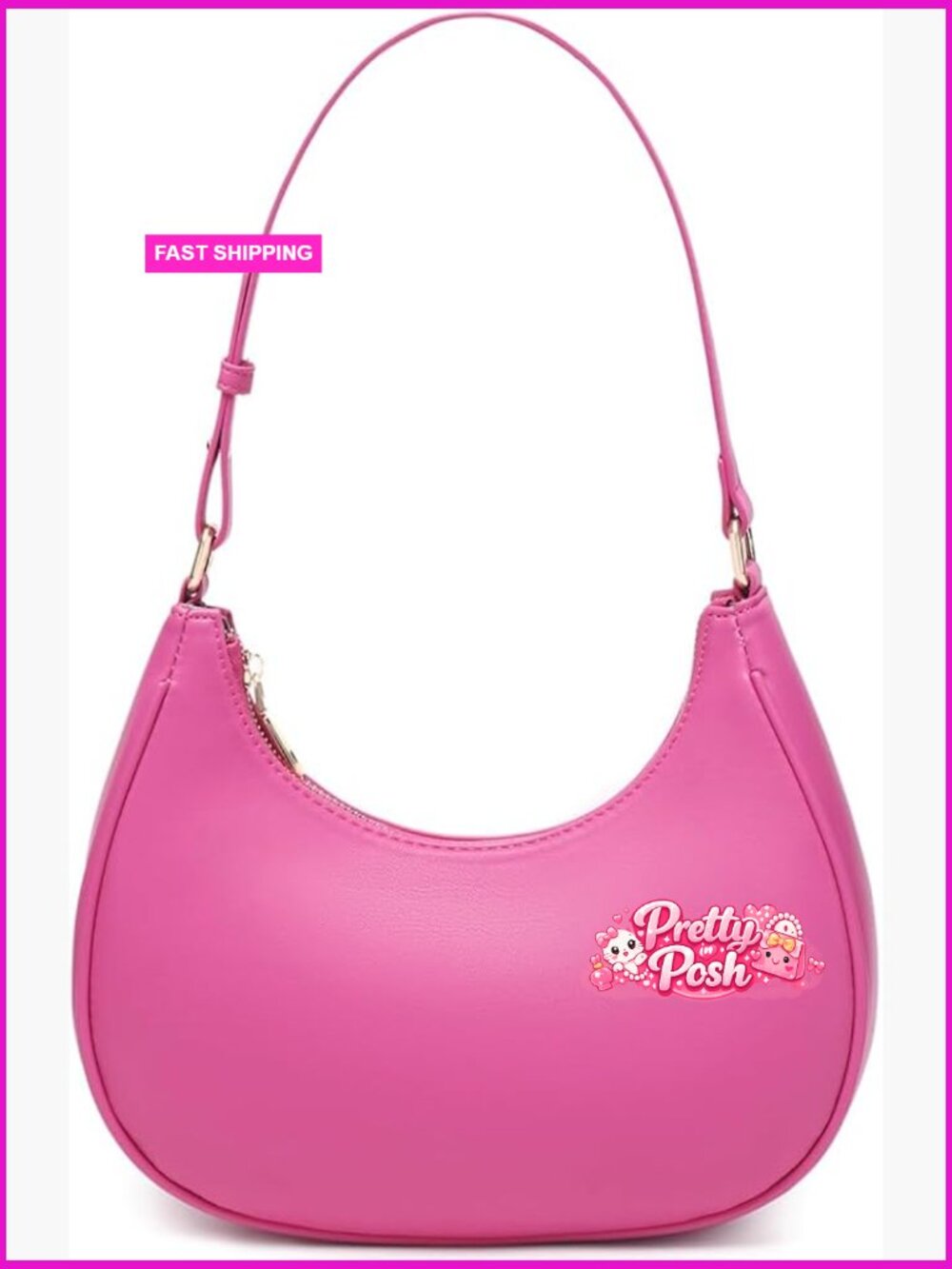 PU Leather Hobo Shoulder Bag with Zipper Closure